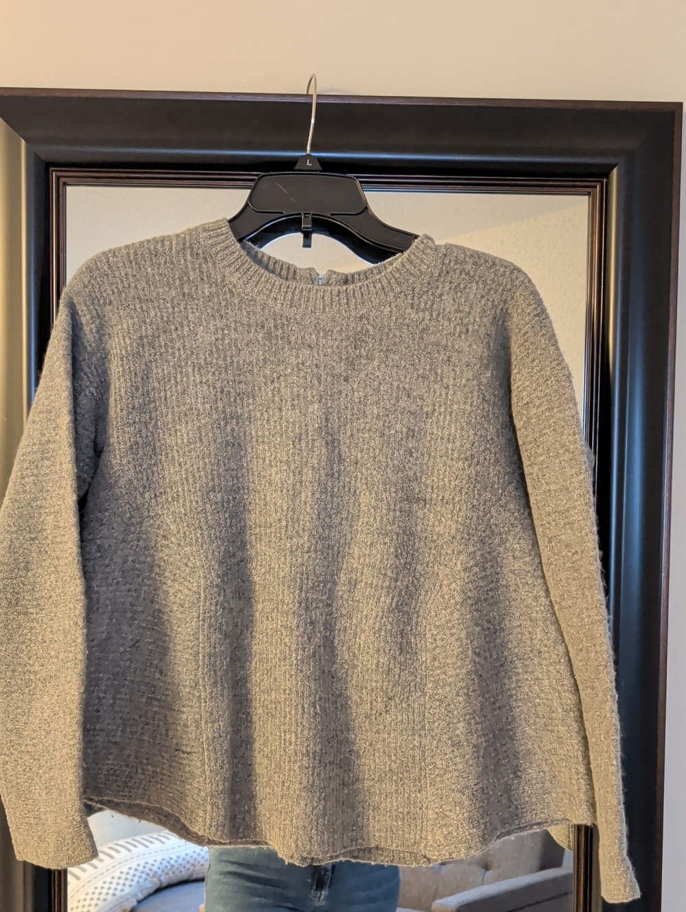 COS Women's Gray Crewneck Sweater With Ribbed Detailing And Back Zip - Flaws